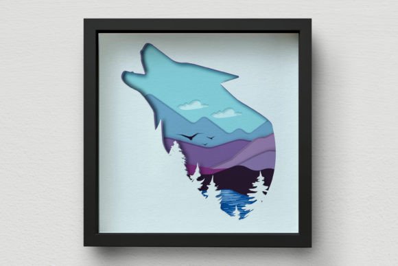 Elevate Design with 3D Wolf Shadow Box SVG