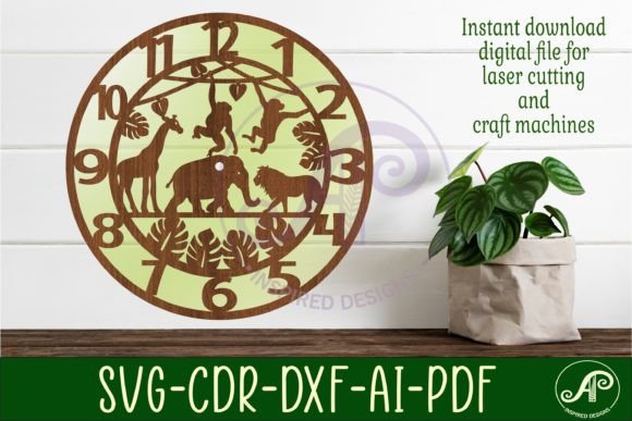 Safari Animal Wall Clock Laser Cut Files