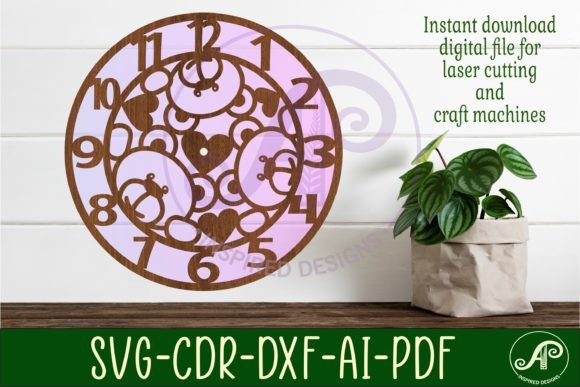 Teddy Bear Wall Clock Laser Cut Files SVG